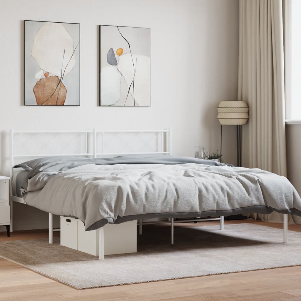 Metal Bed Frame without Mattress with Headboard White 140x190cm
