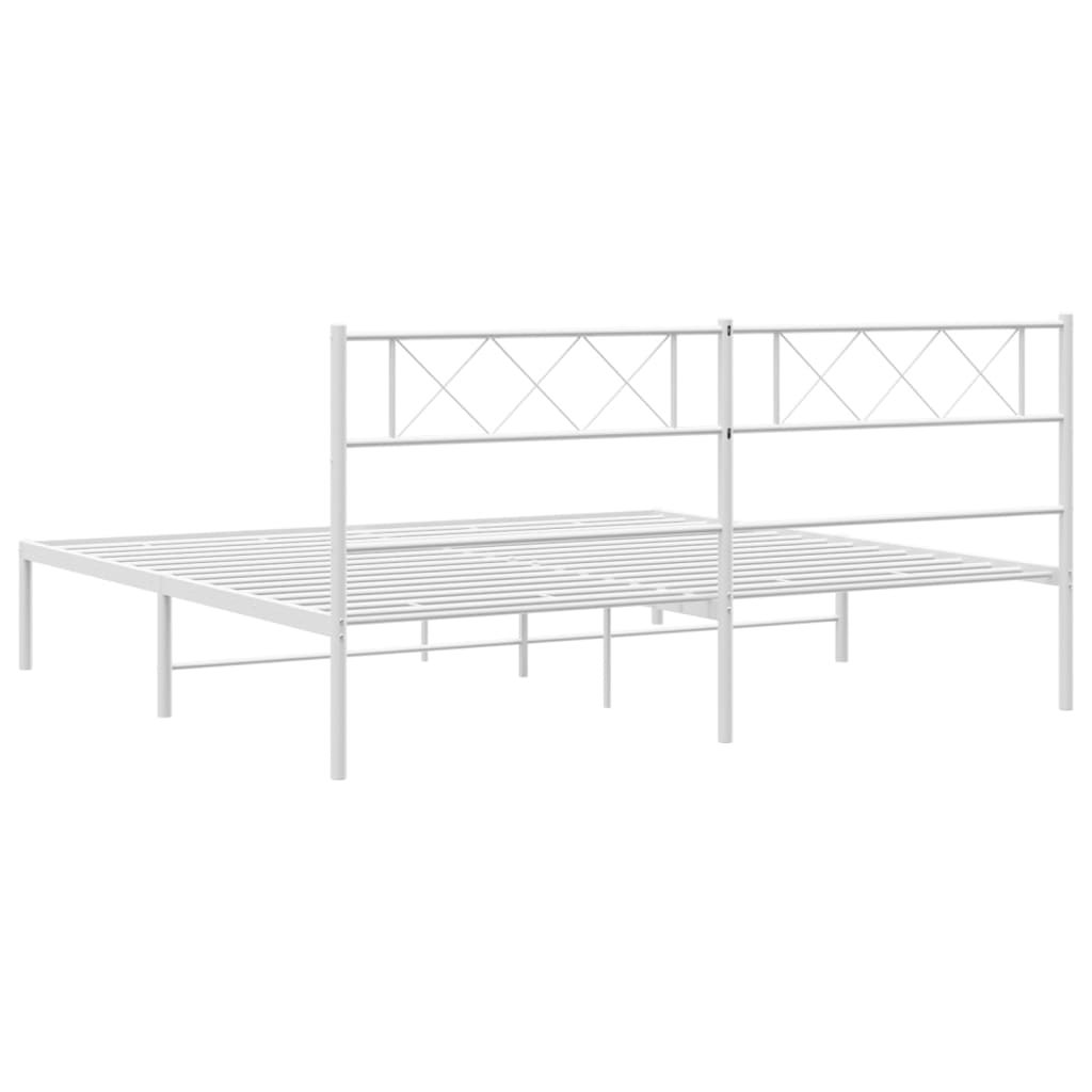 Metal Bed Frame without Mattress with Headboard White 160x200cm