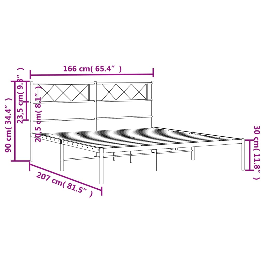 Metal Bed Frame without Mattress with Headboard White 160x200cm