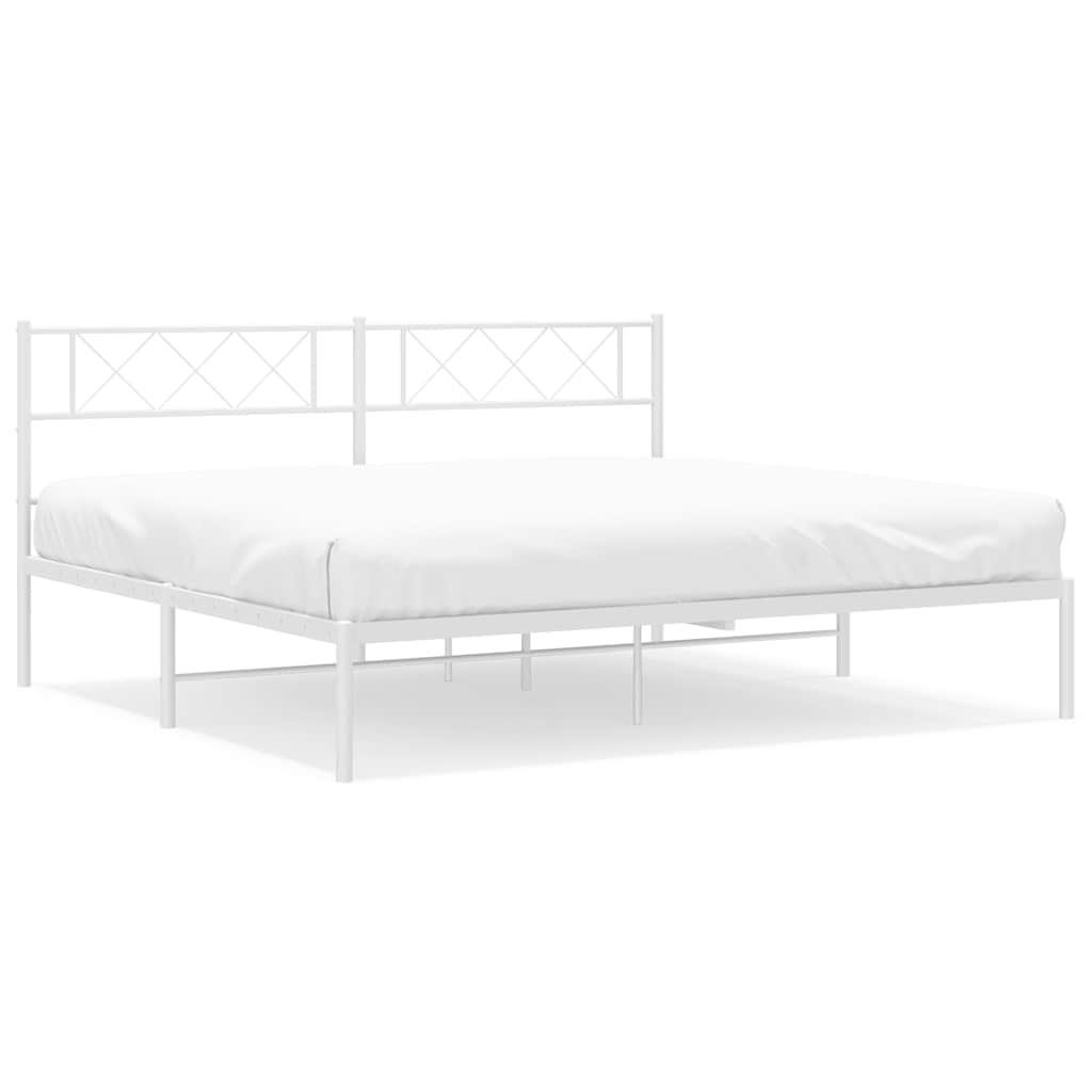 Metal Bed Frame without Mattress with Headboard White 183x213cm