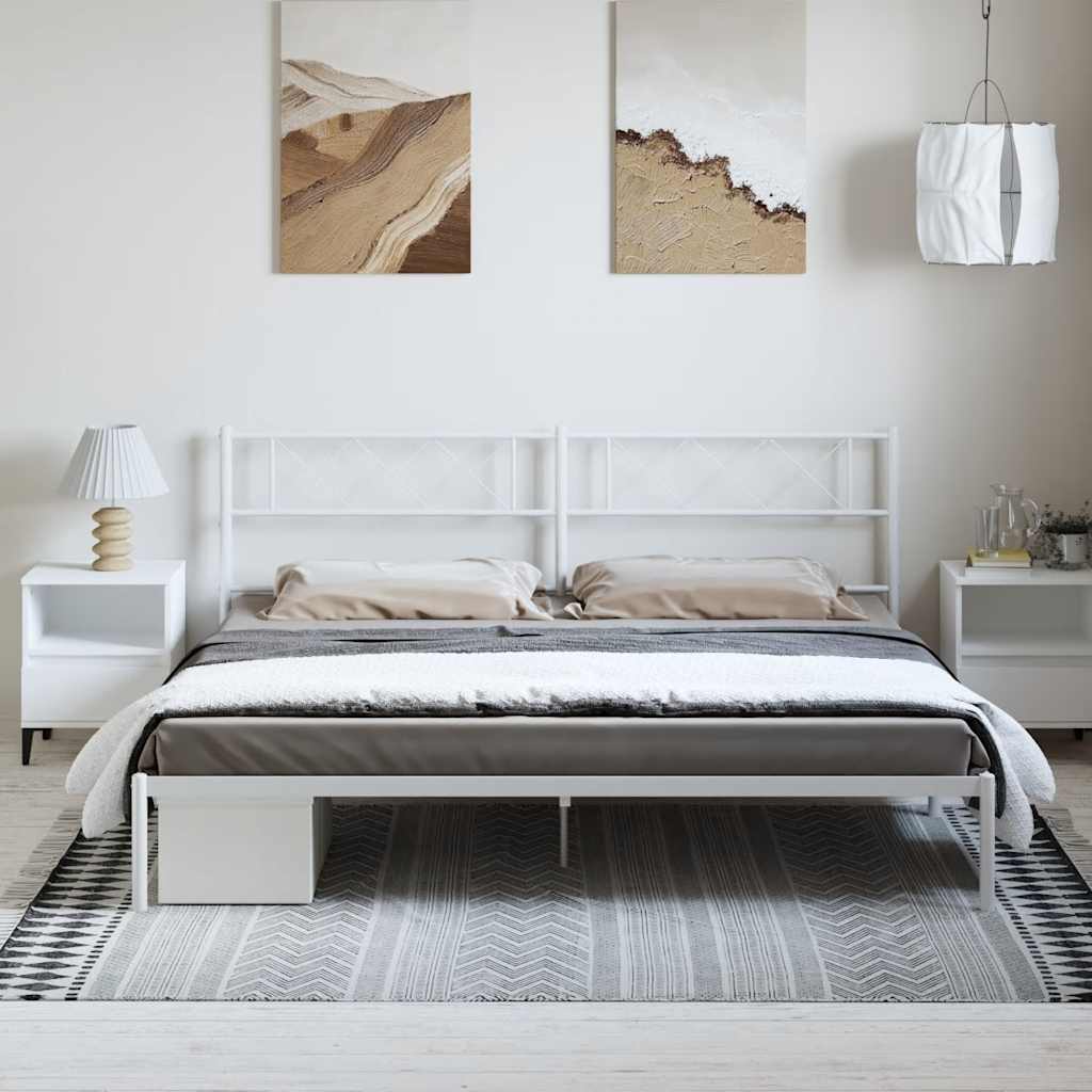 Metal Bed Frame without Mattress with Headboard White 183x213cm