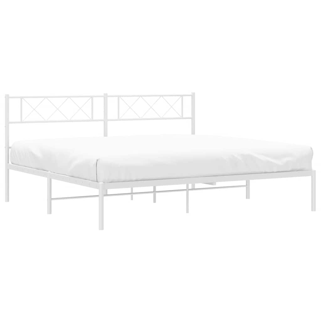 Metal Bed Frame without Mattress with Headboard White 183x213cm