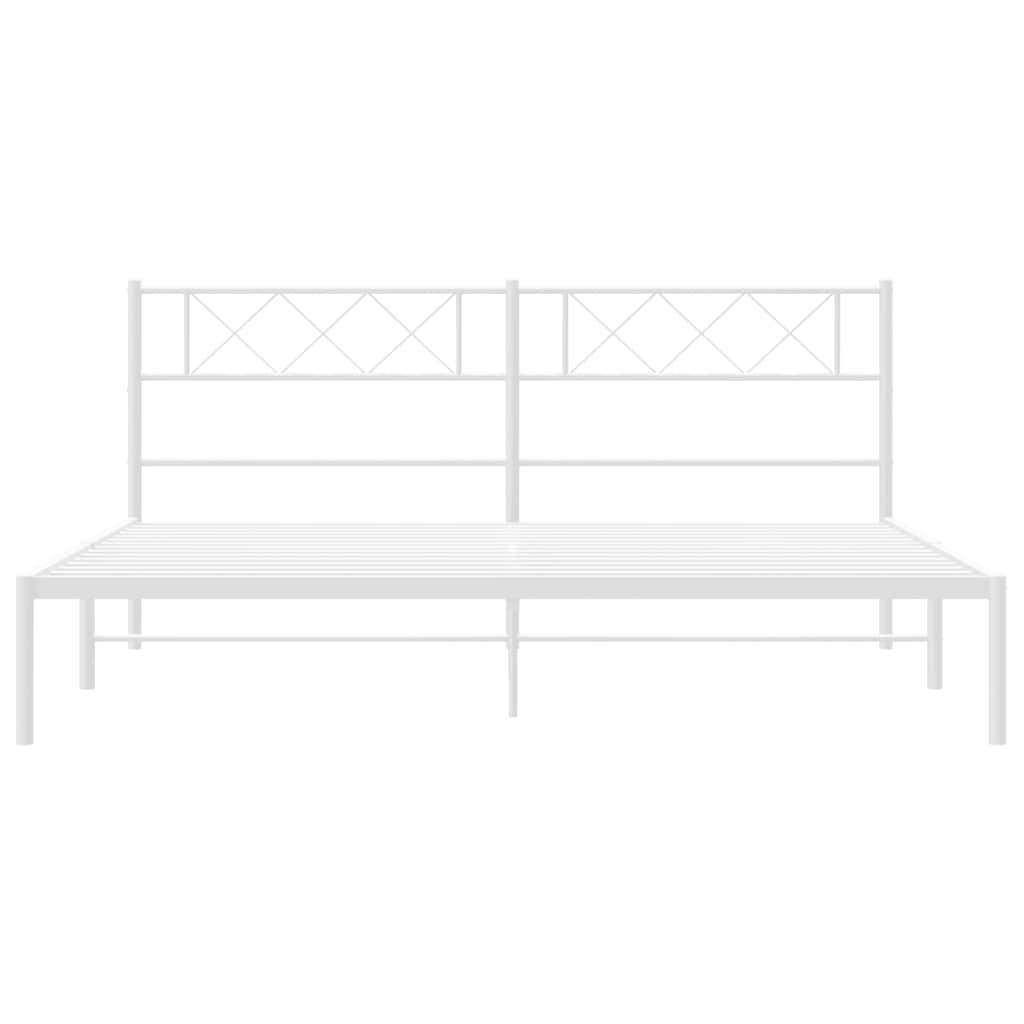 Metal Bed Frame without Mattress with Headboard White 183x213cm