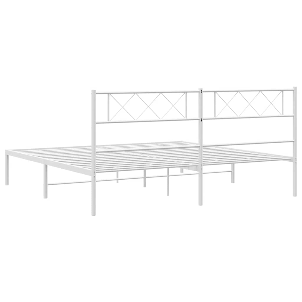 Metal Bed Frame without Mattress with Headboard White 183x213cm