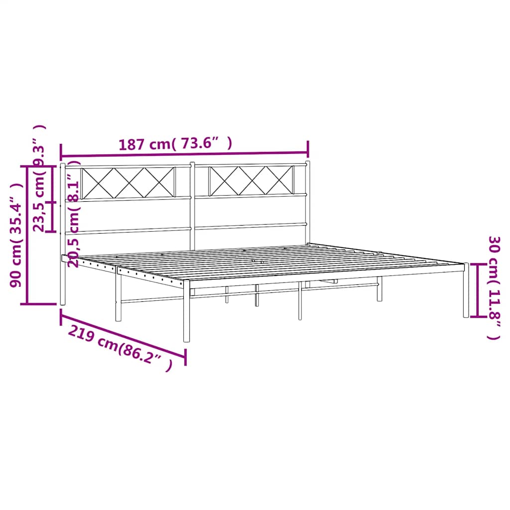 Metal Bed Frame without Mattress with Headboard White 183x213cm