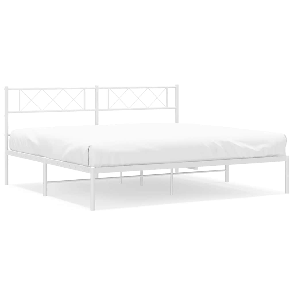Metal Bed Frame without Mattress with Headboard White 193x203cm