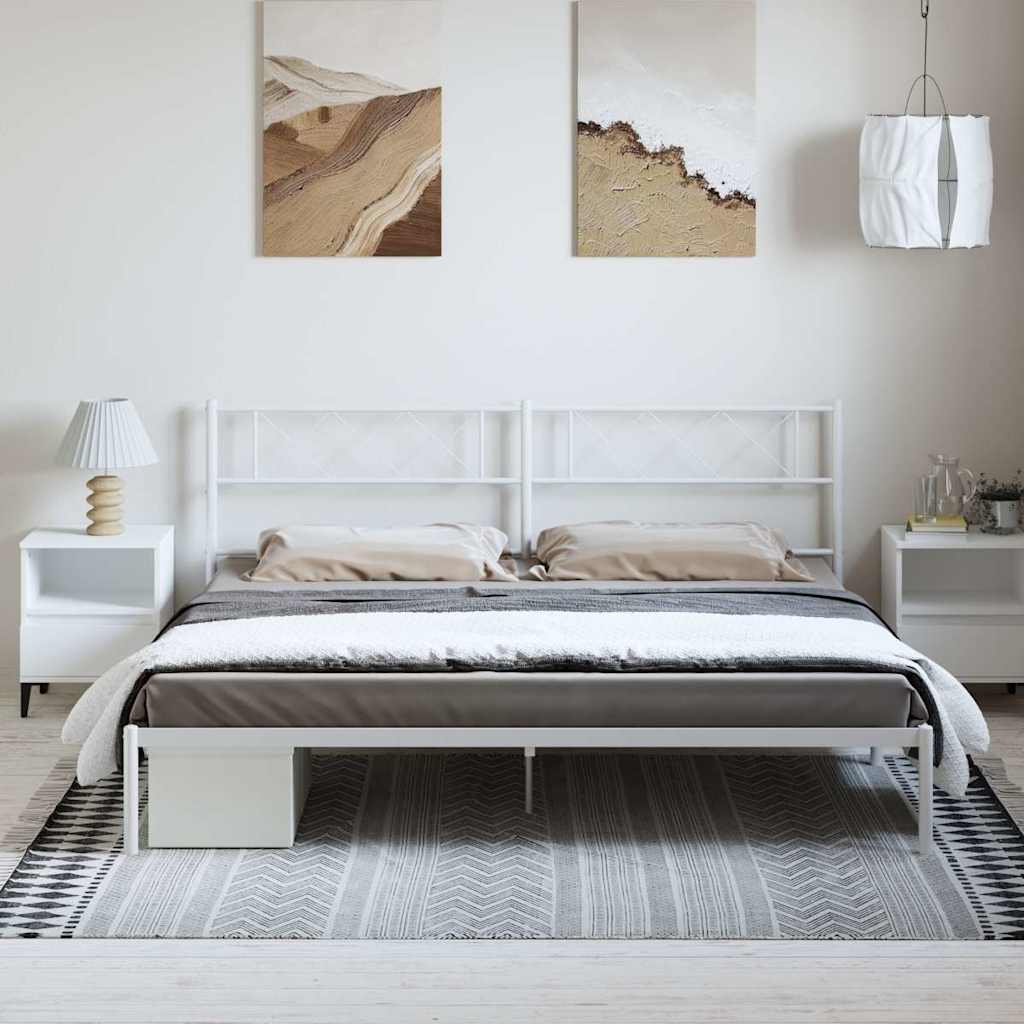 Metal Bed Frame without Mattress with Headboard White 193x203cm