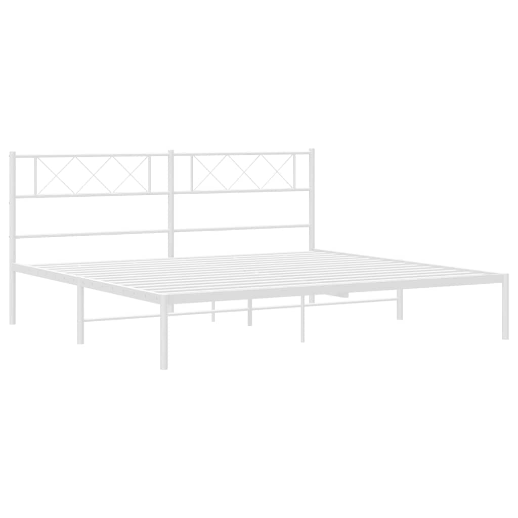 Metal Bed Frame without Mattress with Headboard White 193x203cm
