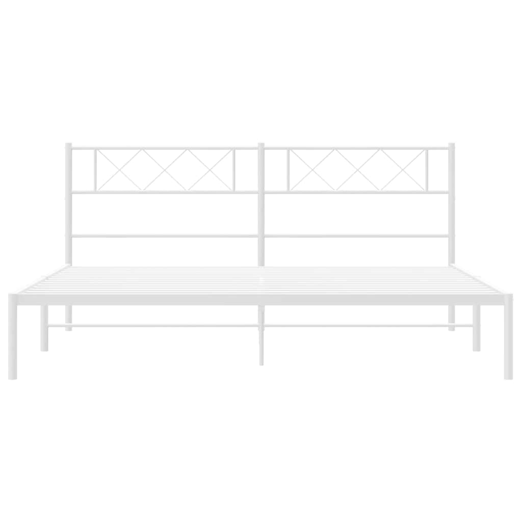 Metal Bed Frame without Mattress with Headboard White 193x203cm