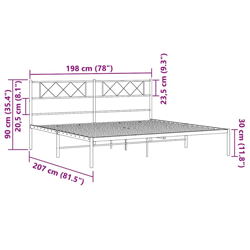Metal Bed Frame without Mattress with Headboard White 193x203cm