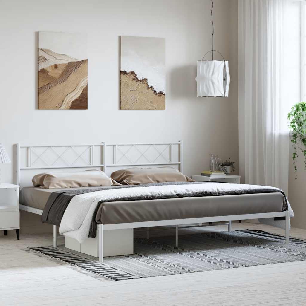 Metal Bed Frame without Mattress with Headboard White 193x203cm