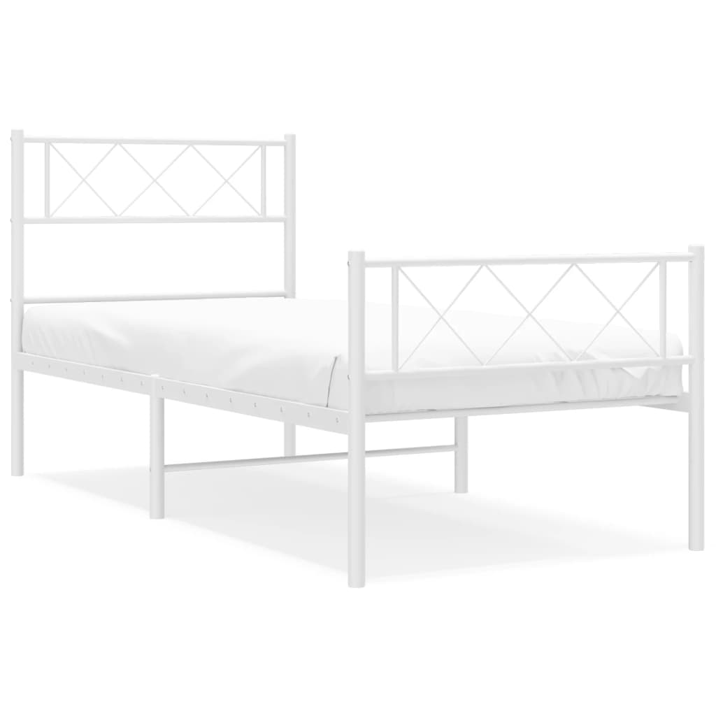 Metal Bed Frame without Mattress with Footboard White 90x200cm