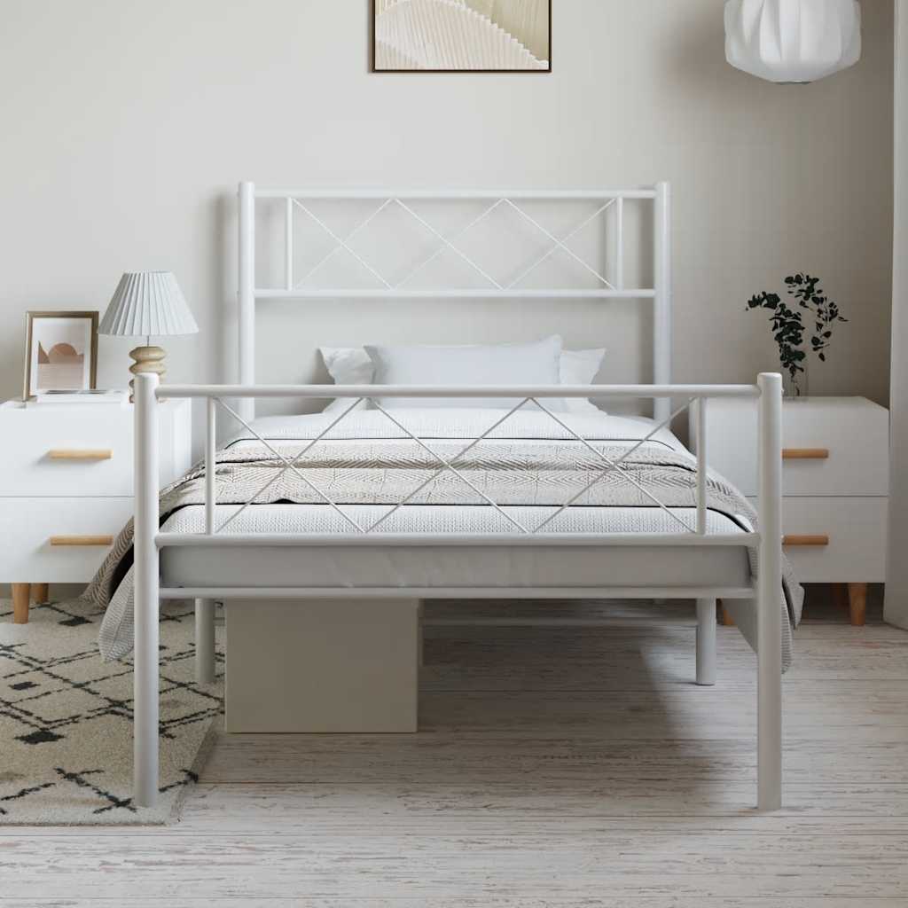 Metal Bed Frame without Mattress with Footboard White 100x190cm