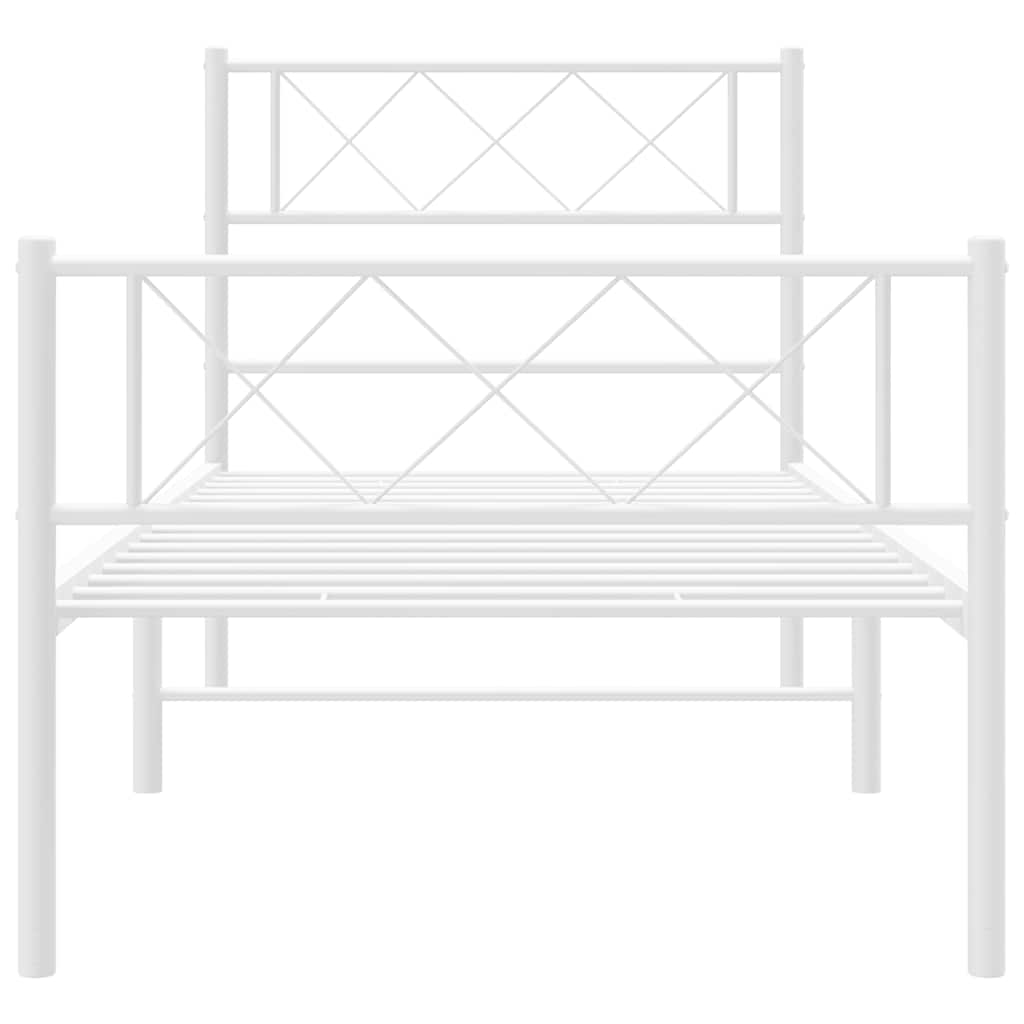 Metal Bed Frame without Mattress with Footboard White 100x190cm