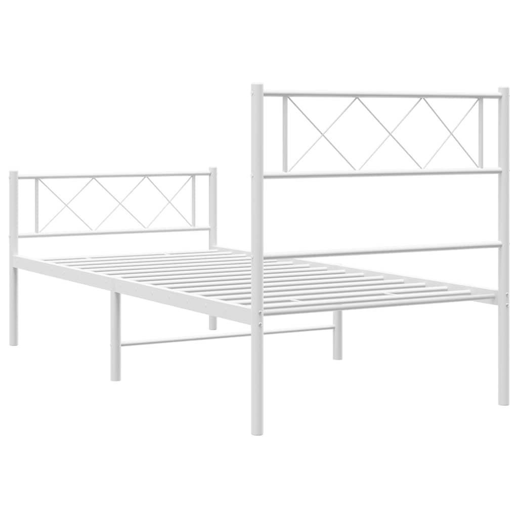 Metal Bed Frame without Mattress with Footboard White 100x190cm