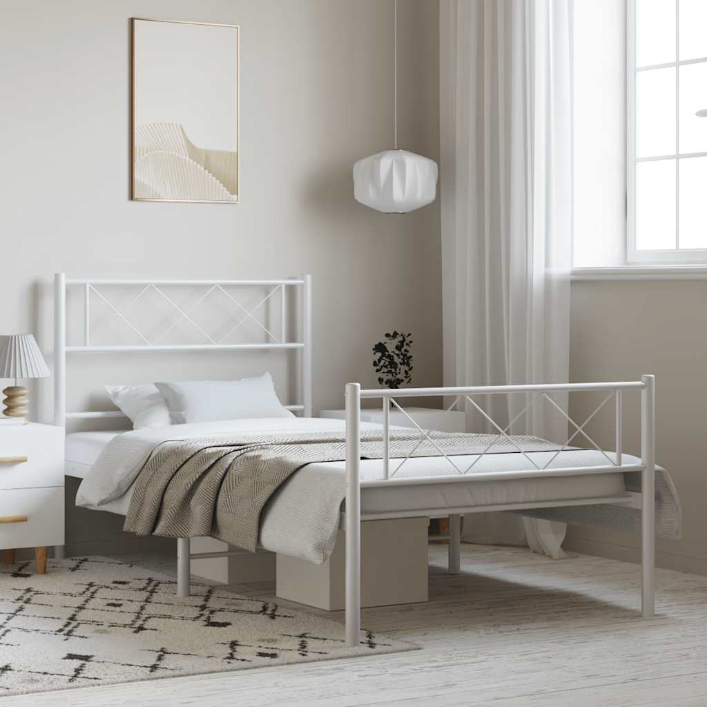 Metal Bed Frame without Mattress with Footboard White 100x190cm