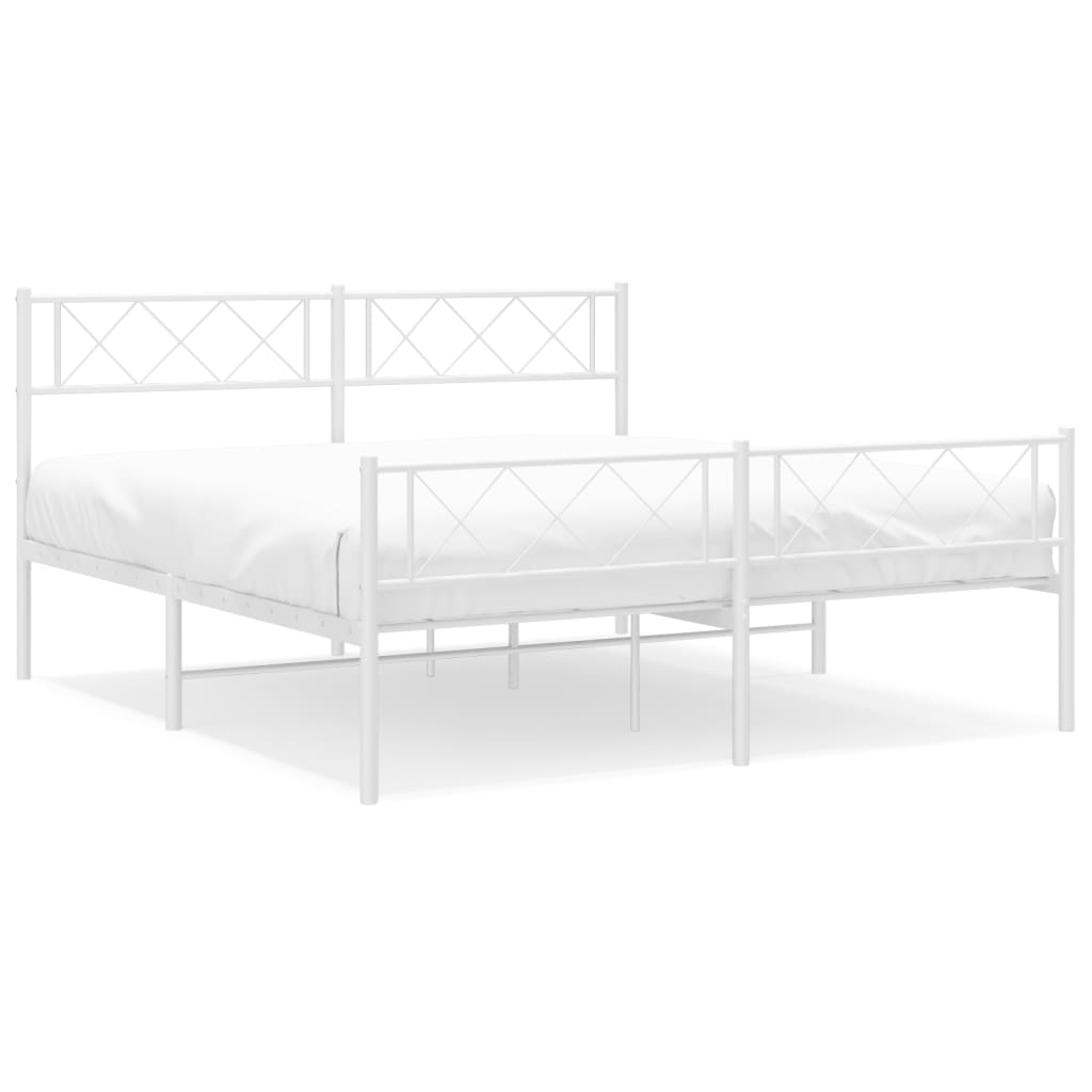 Metal Bed Frame without Mattress with Footboard White 120x200cm