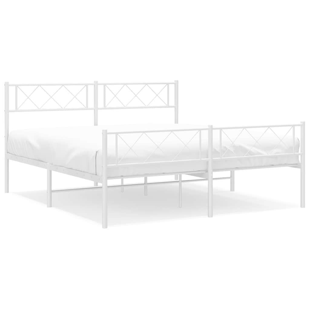 Metal Bed Frame without Mattress with Footboard White 135x190cm