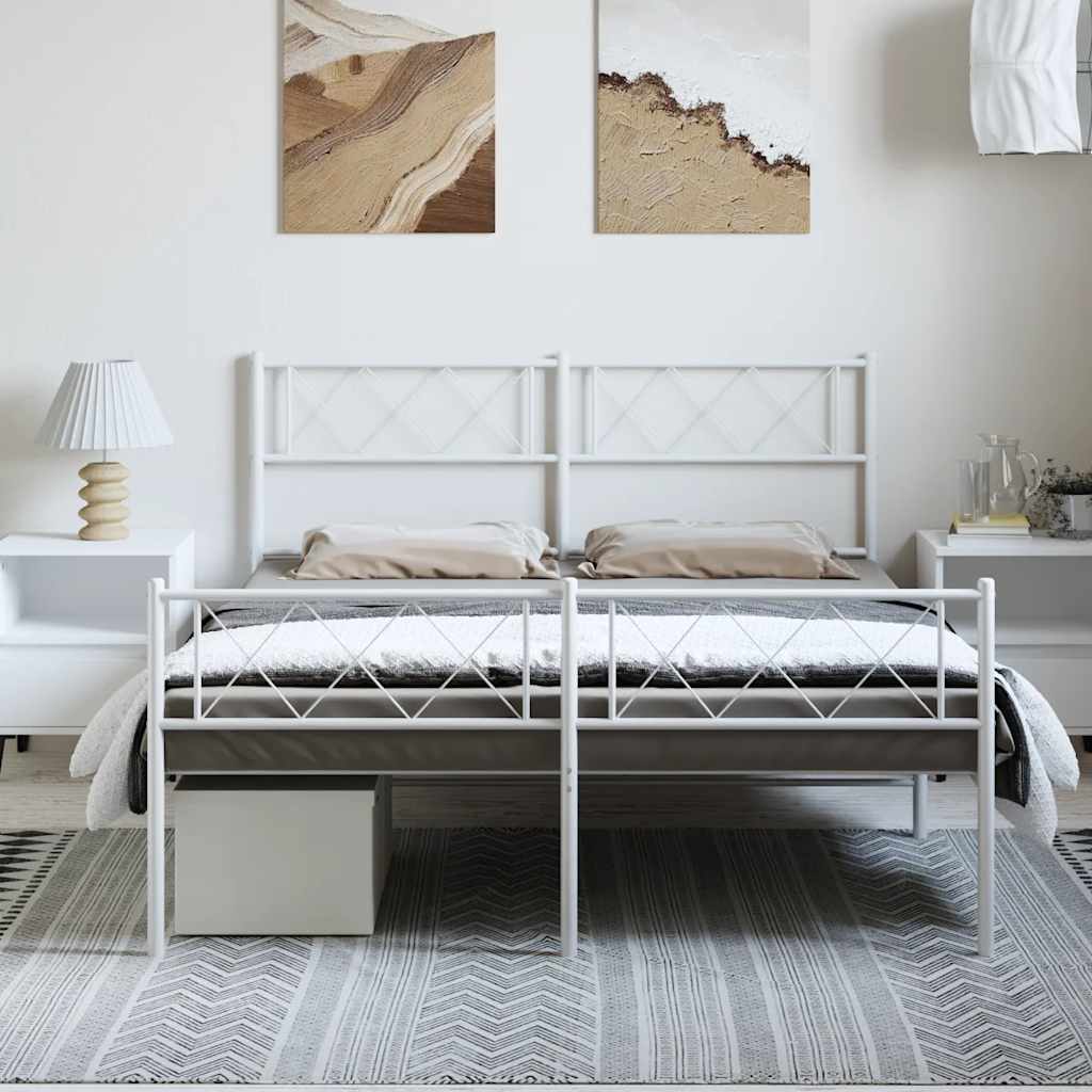 Metal Bed Frame without Mattress with Footboard White 135x190cm