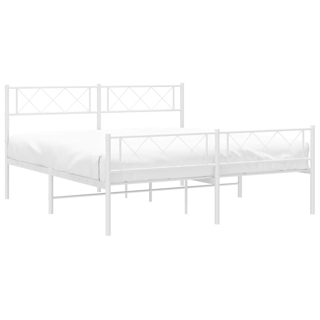 Metal Bed Frame without Mattress with Footboard White 135x190cm