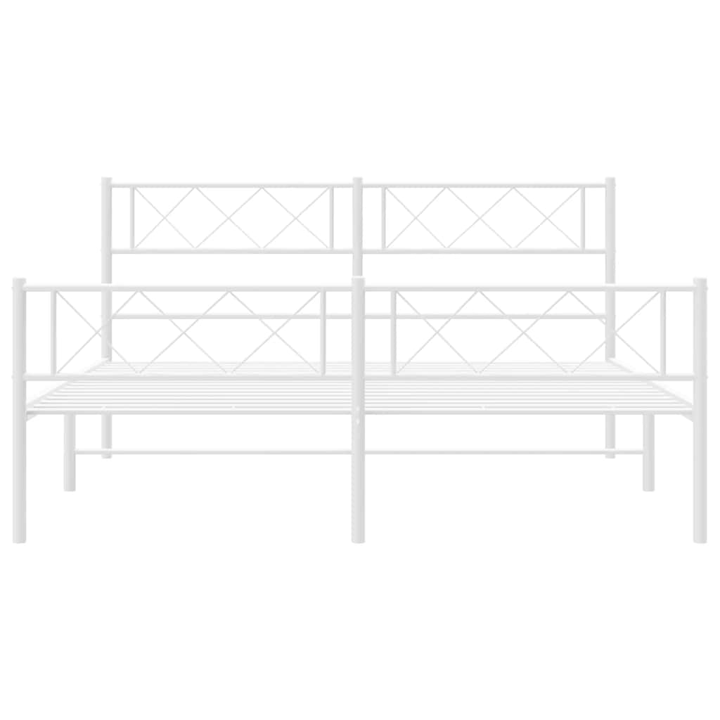 Metal Bed Frame without Mattress with Footboard White 135x190cm