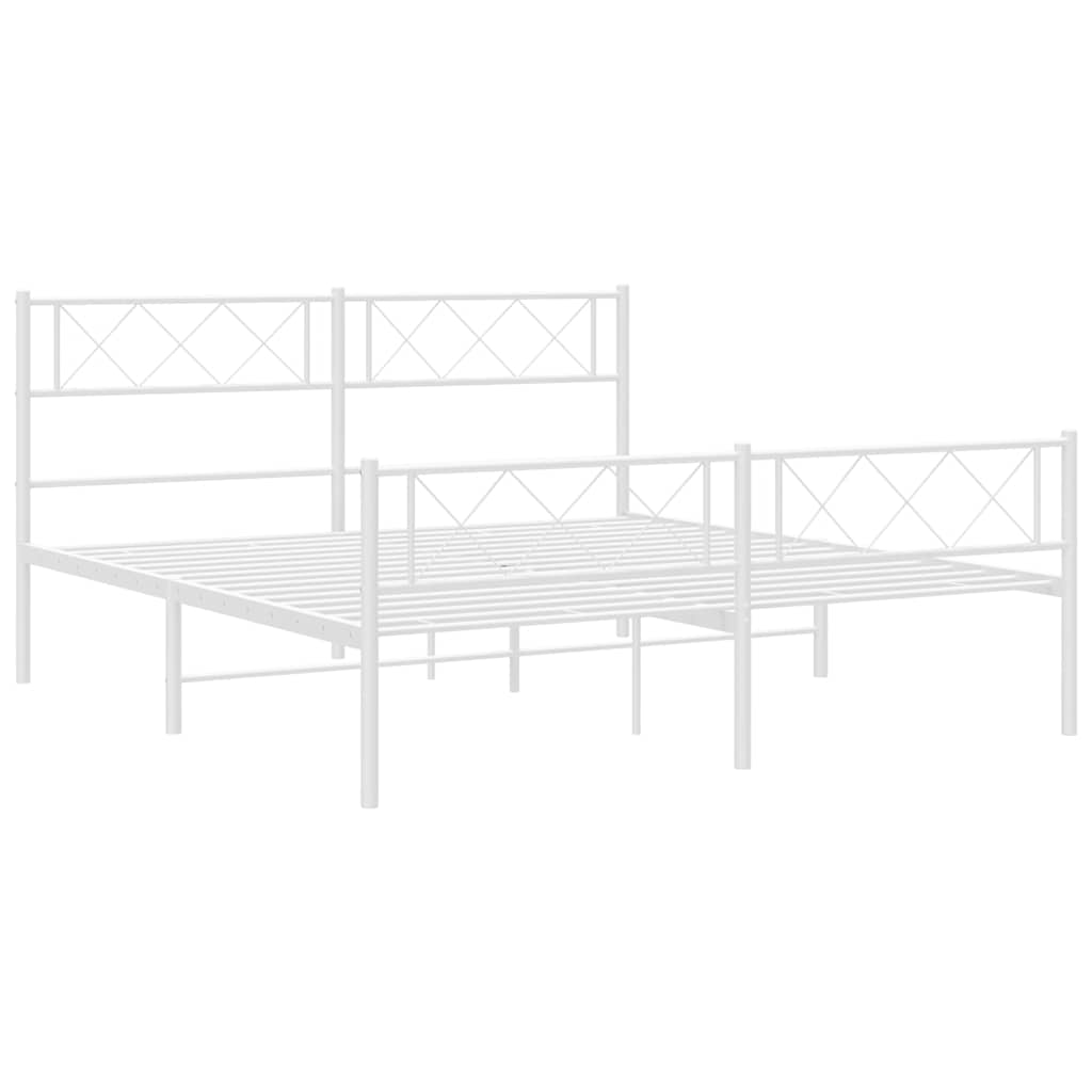 Metal Bed Frame without Mattress with Footboard White 135x190cm