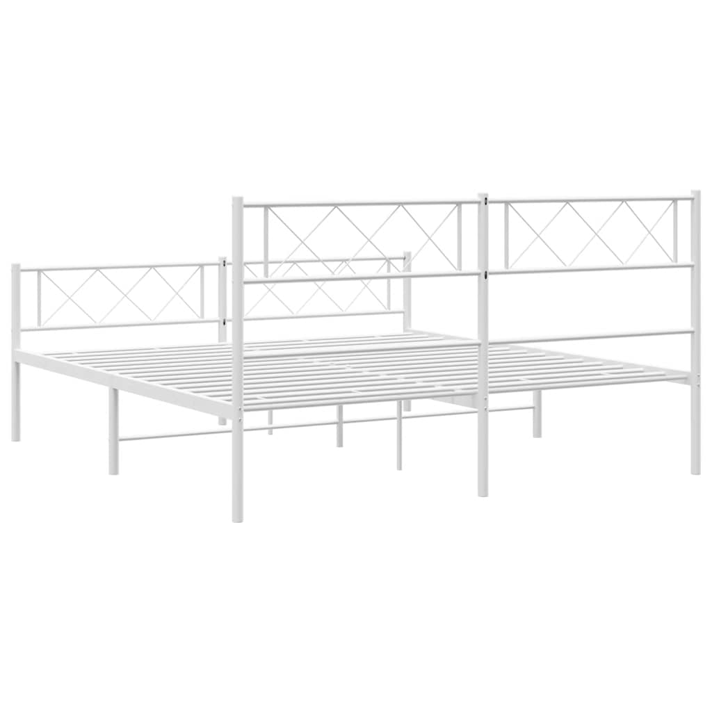 Metal Bed Frame without Mattress with Footboard White 135x190cm