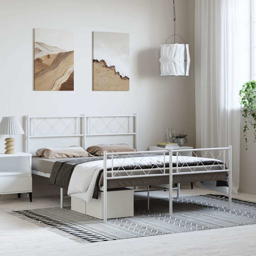 Metal Bed Frame without Mattress with Footboard White 135x190cm
