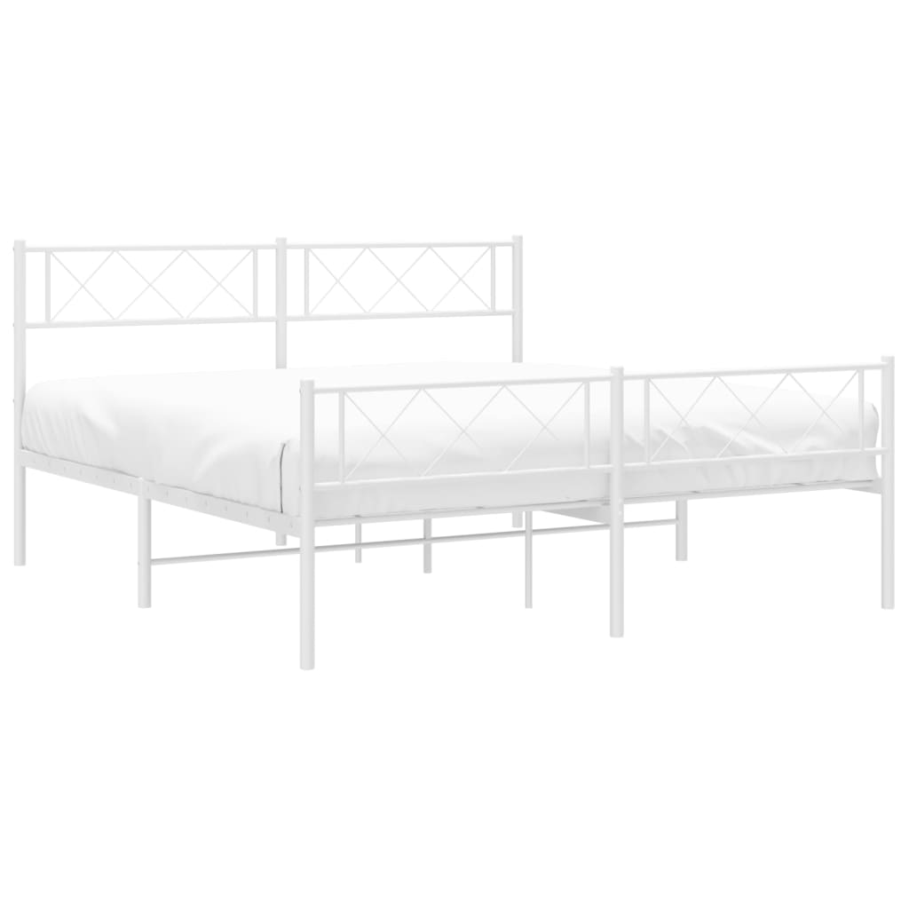 Metal Bed Frame without Mattress with Footboard White 140x190cm