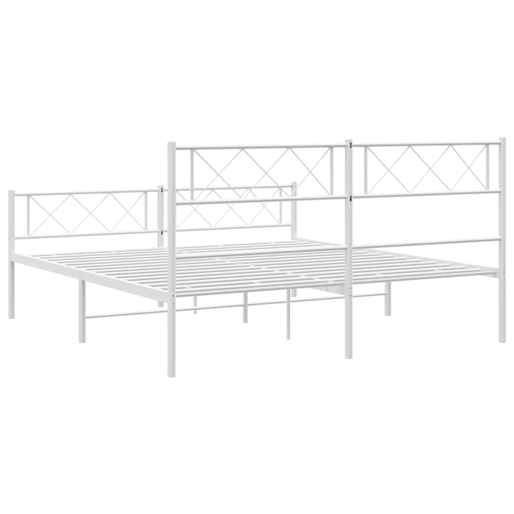 Metal Bed Frame without Mattress with Footboard White 140x190cm