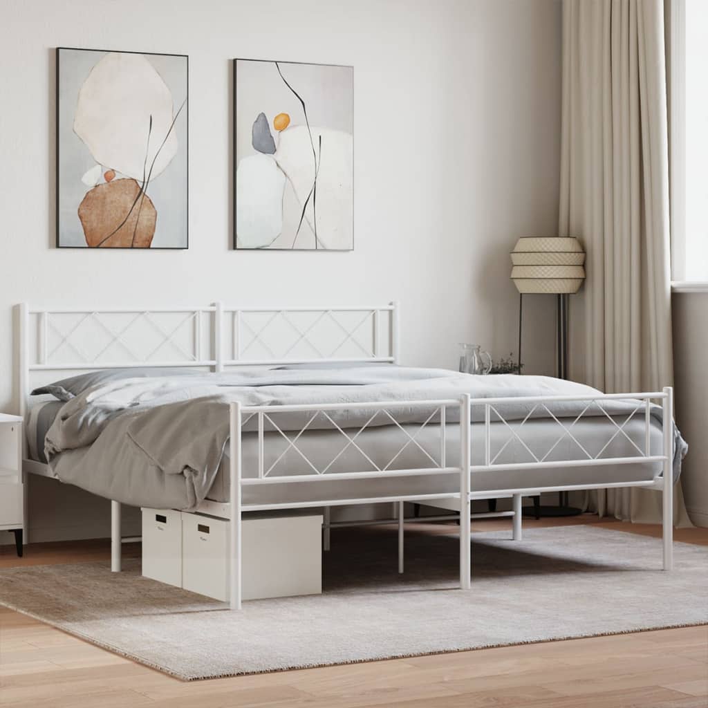 Metal Bed Frame without Mattress with Footboard White 140x200cm