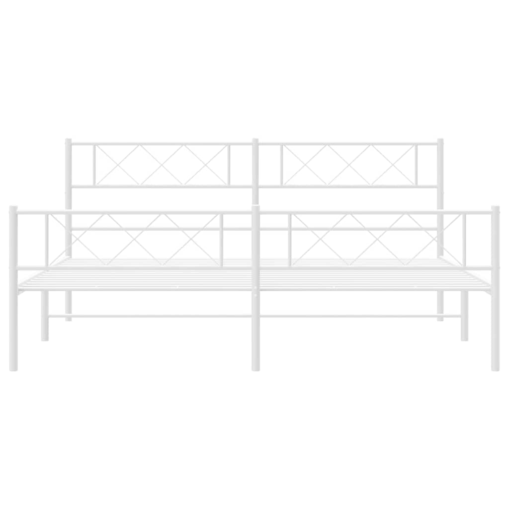 Metal Bed Frame without Mattress with Footboard White 183x213cm