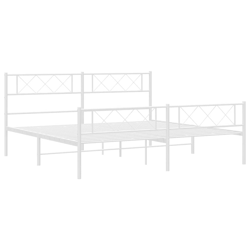 Metal Bed Frame without Mattress with Footboard White 183x213cm