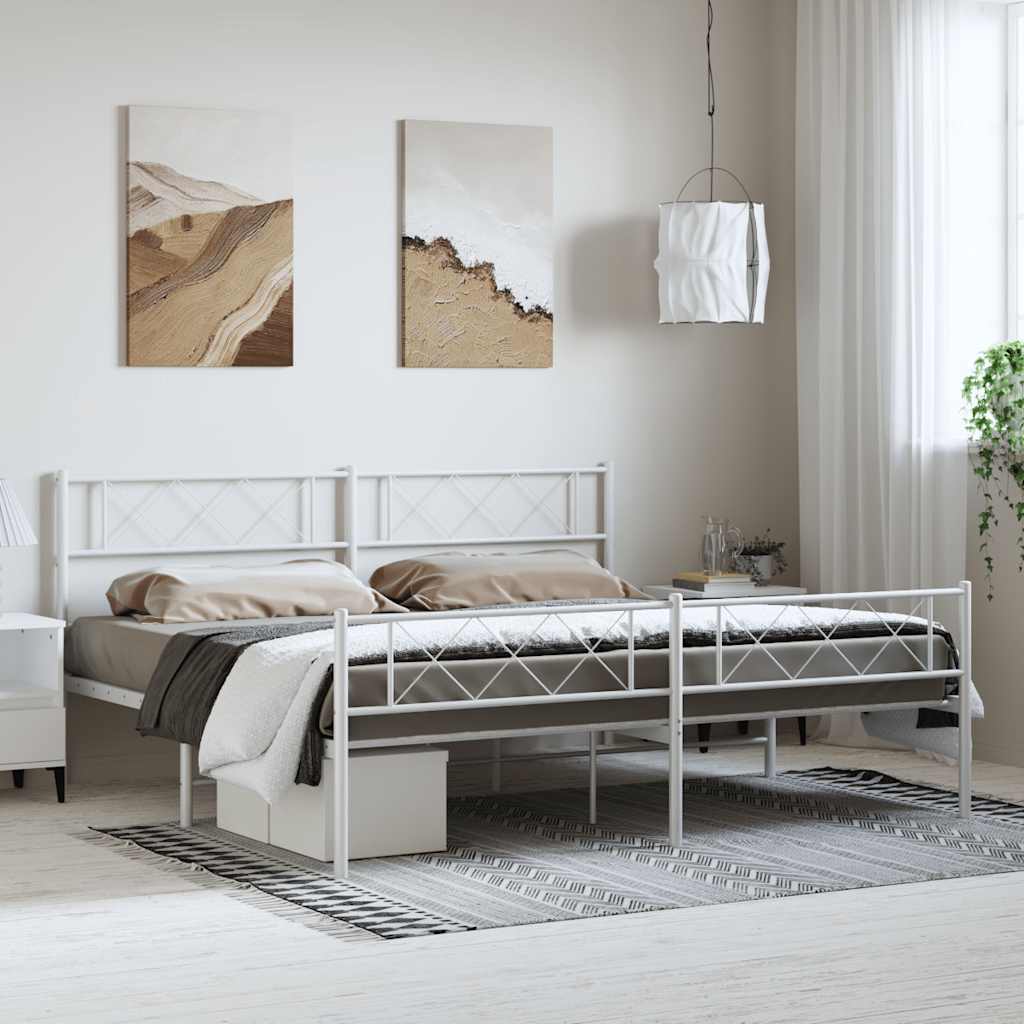 Metal Bed Frame without Mattress with Footboard White 183x213cm