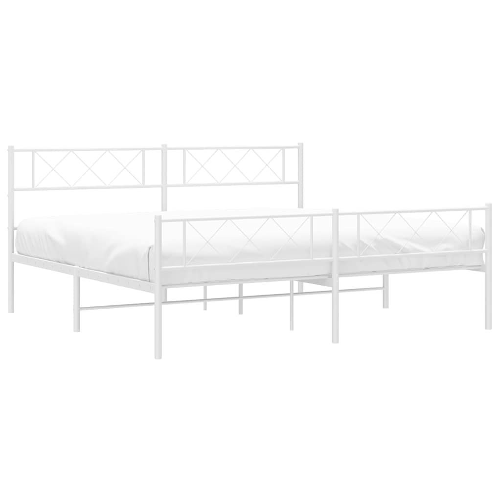 Metal Bed Frame without Mattress with Footboard White 193x203cm
