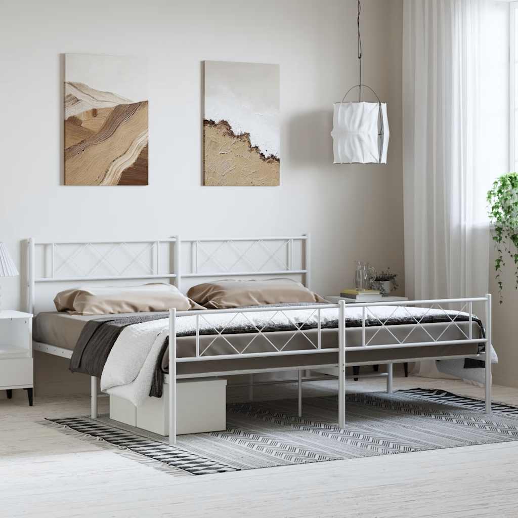 Metal Bed Frame without Mattress with Footboard White 193x203cm
