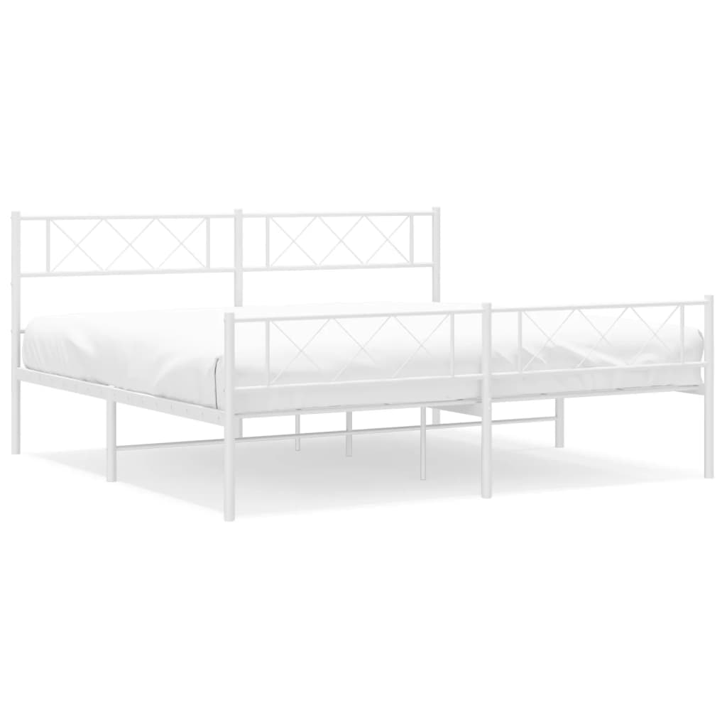 Metal Bed Frame without Mattress with Footboard White 200x200cm