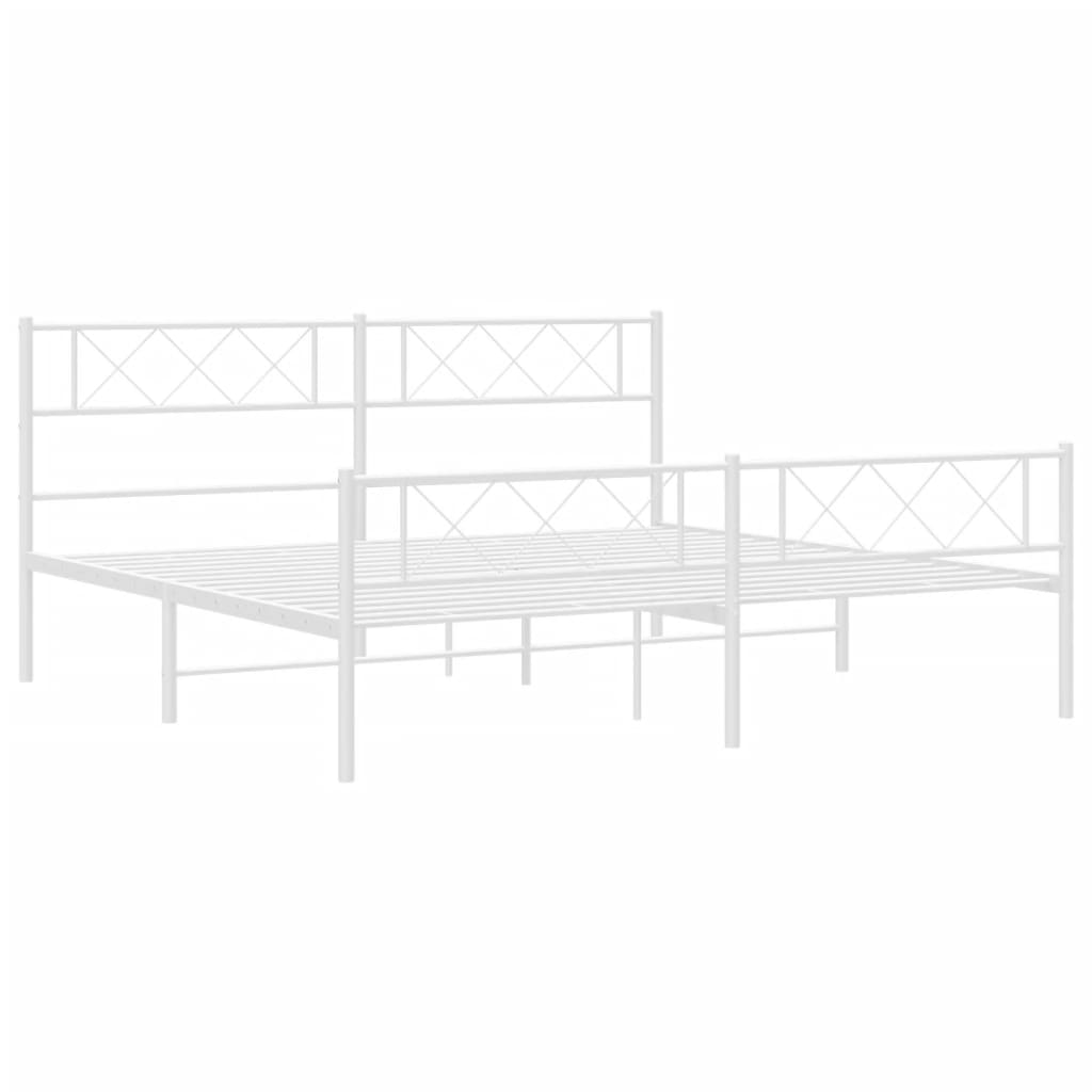 Metal Bed Frame without Mattress with Footboard White 200x200cm