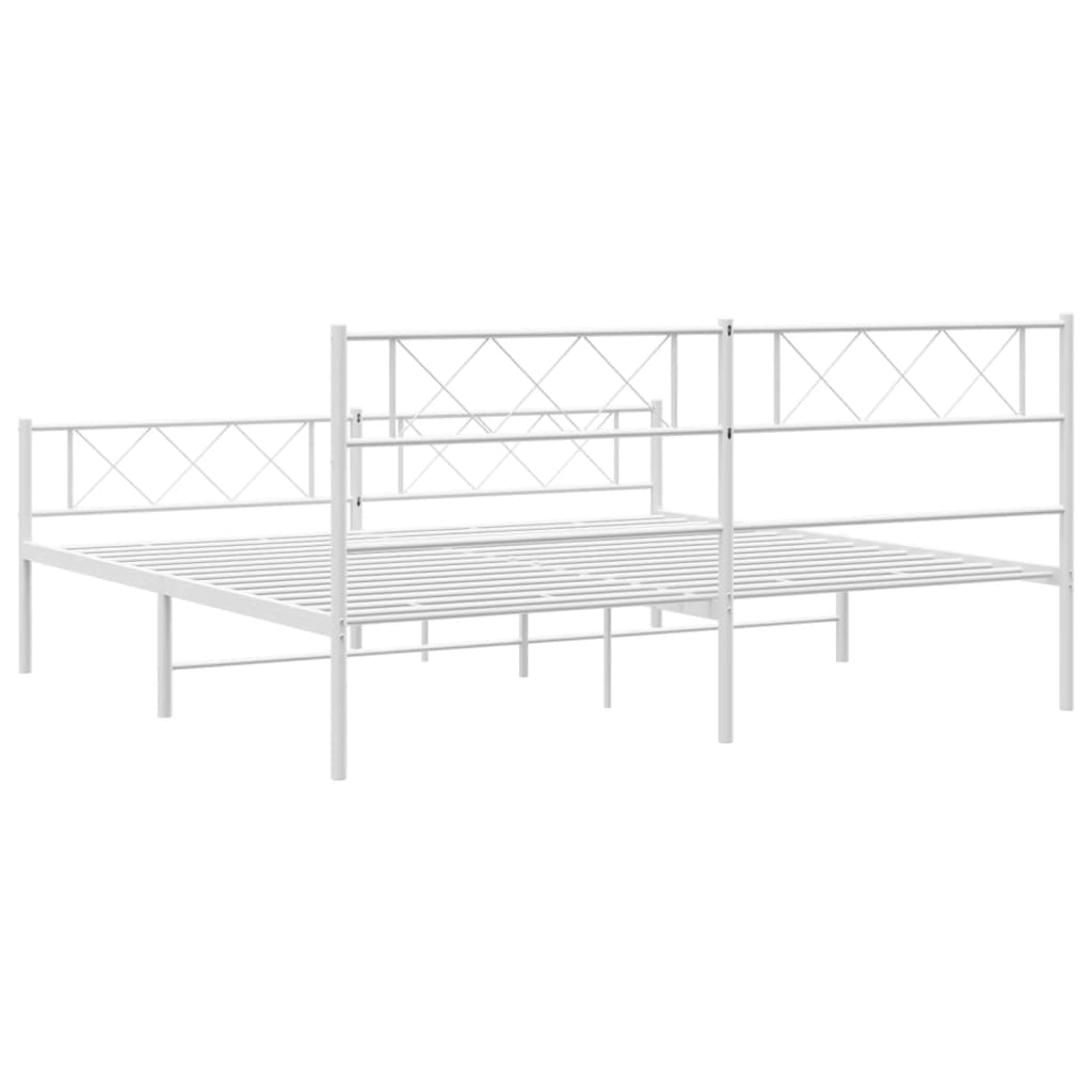 Metal Bed Frame without Mattress with Footboard White 200x200cm