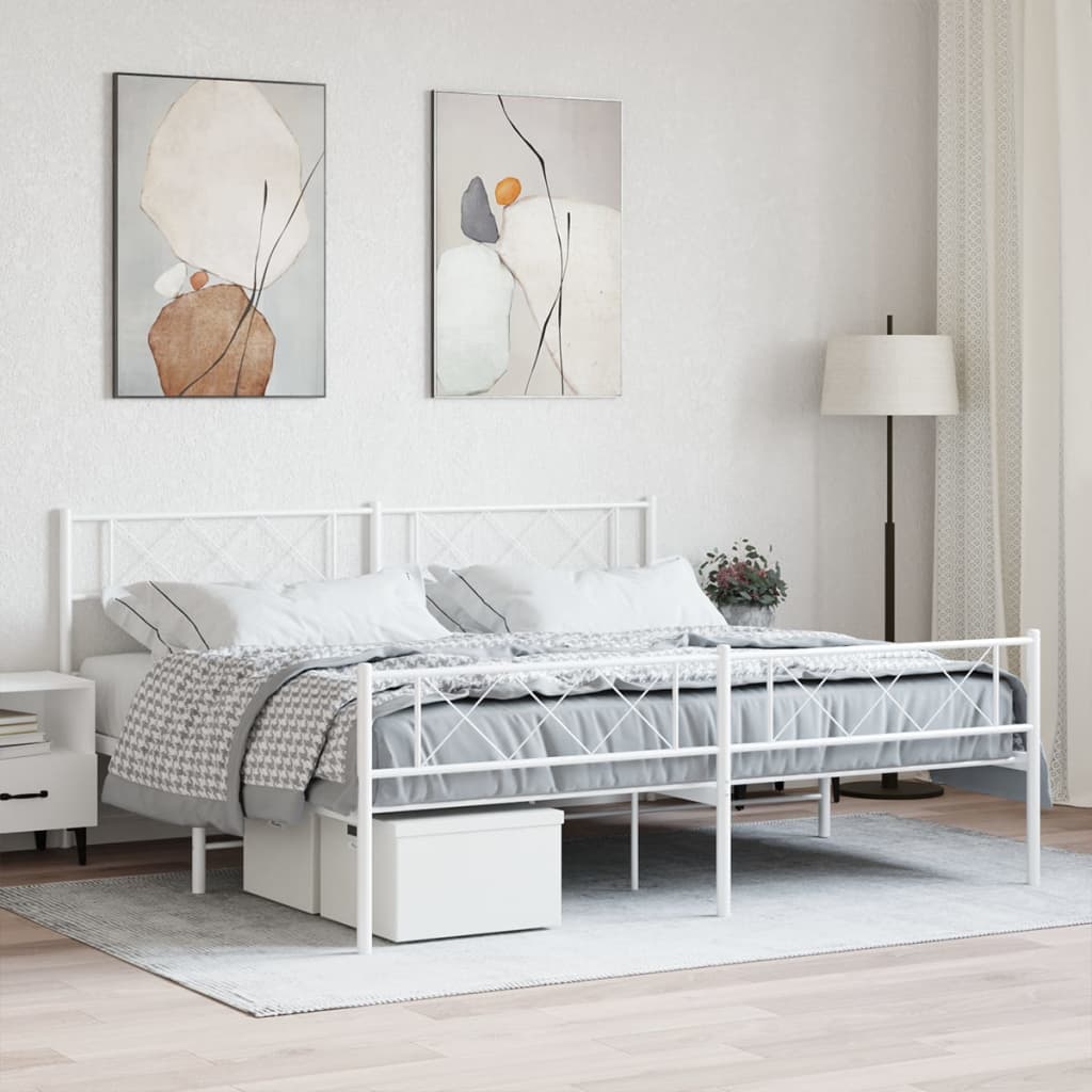 Metal Bed Frame without Mattress with Footboard White 200x200cm