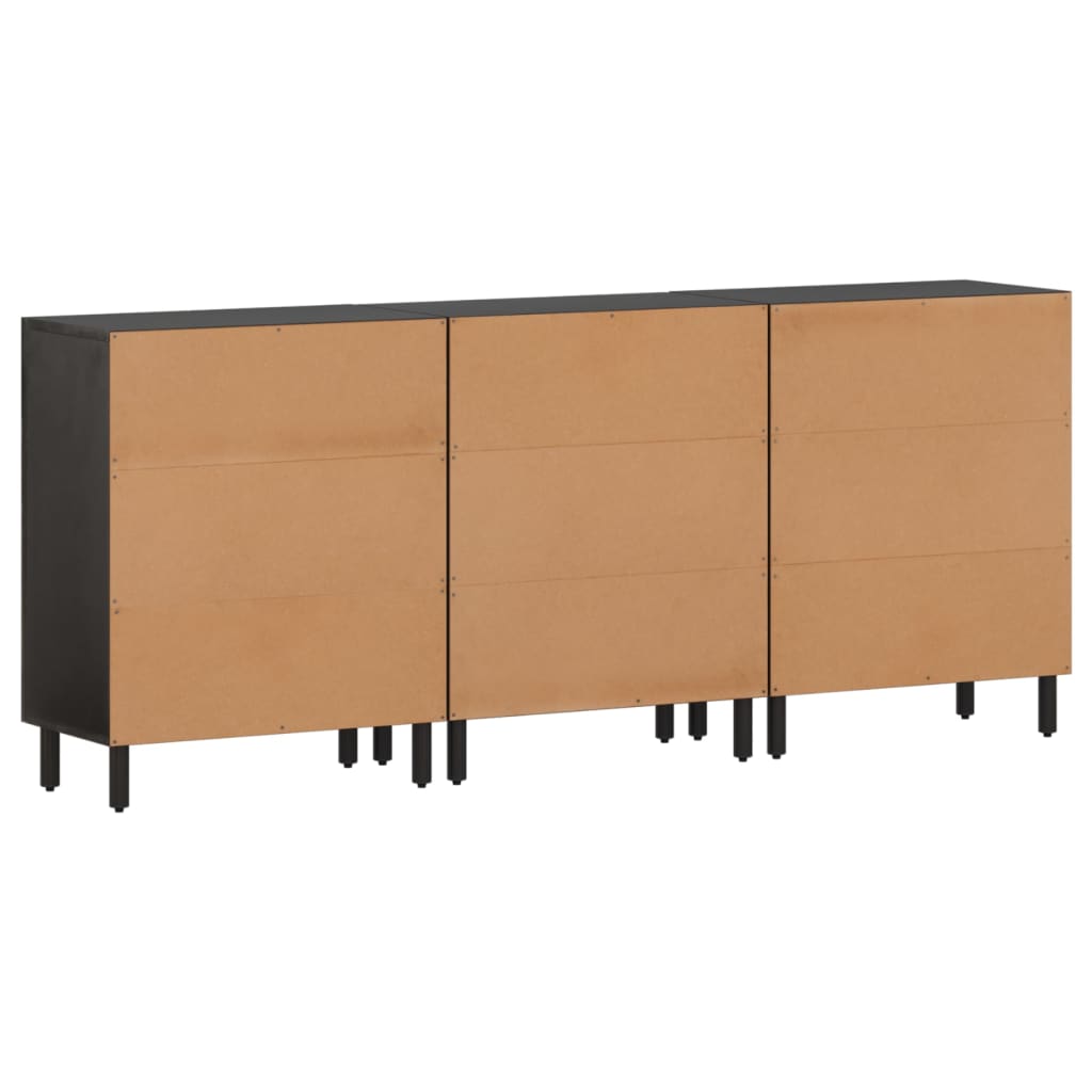 Side Cabinets 3 pcs Black 60x33x75 cm Solid Wood Mango
