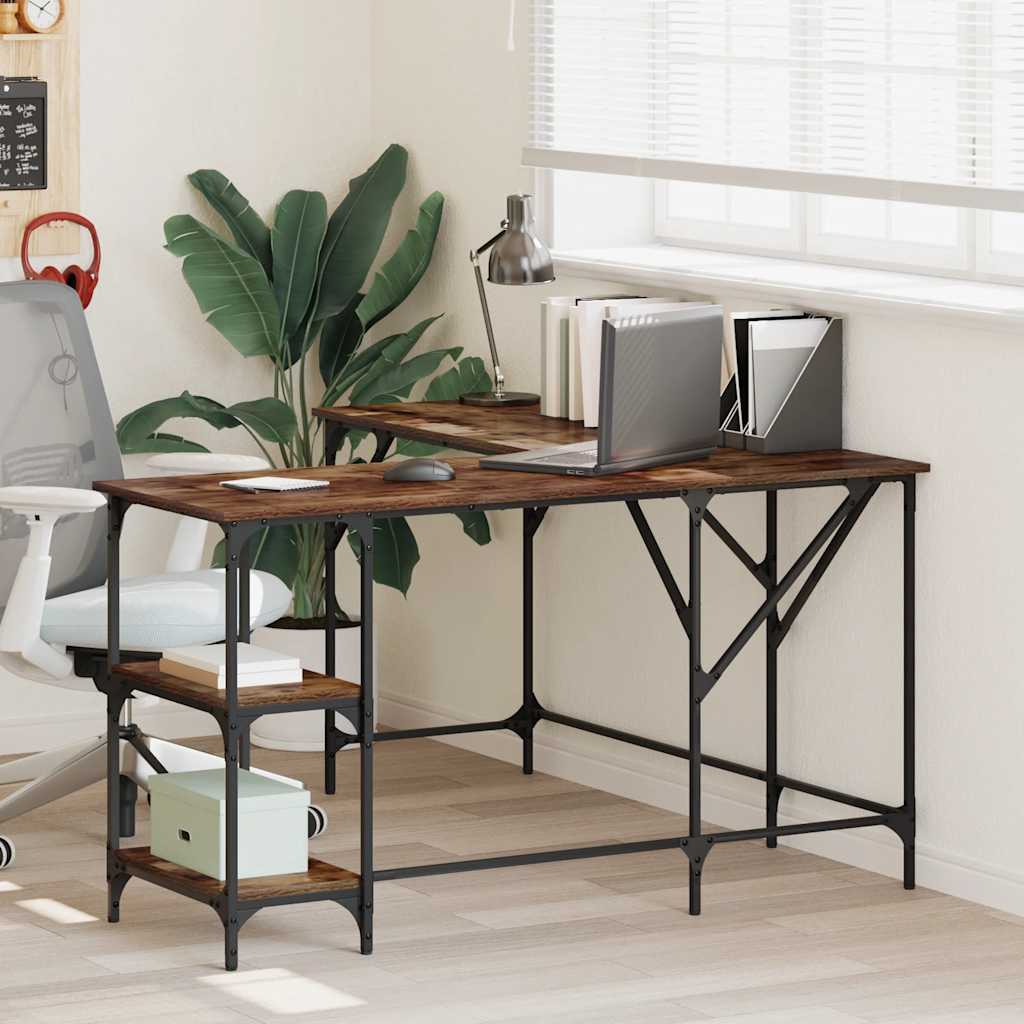 Desk Smoked Oak 139x139x75 cm Engineered Wood