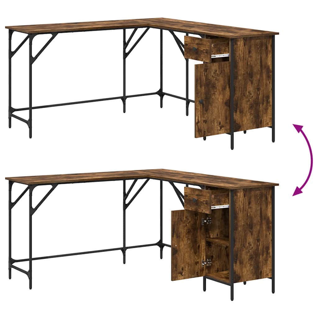 Desk Smoked Oak 141x141x75 cm Engineered Wood