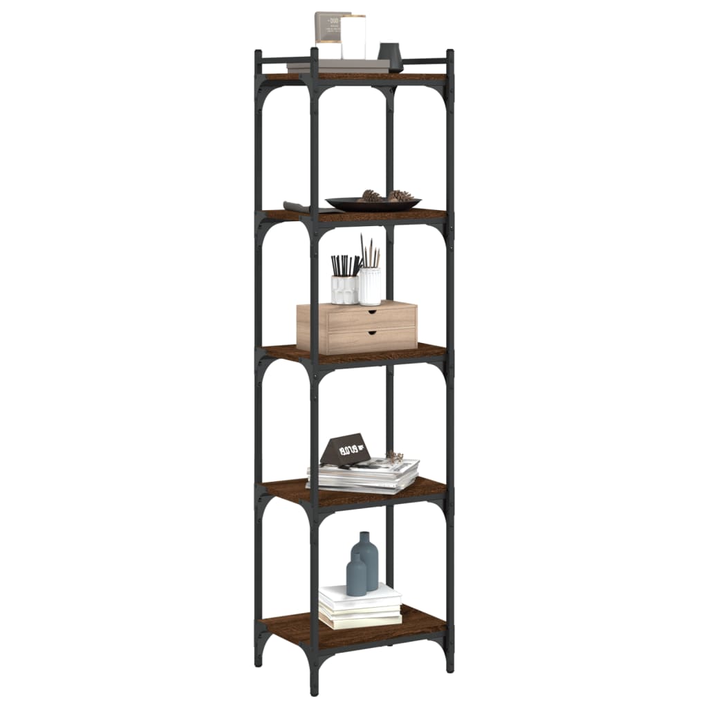 Bookcase 5-Tier Brown Oak 40x30x154 cm Engineered Wood