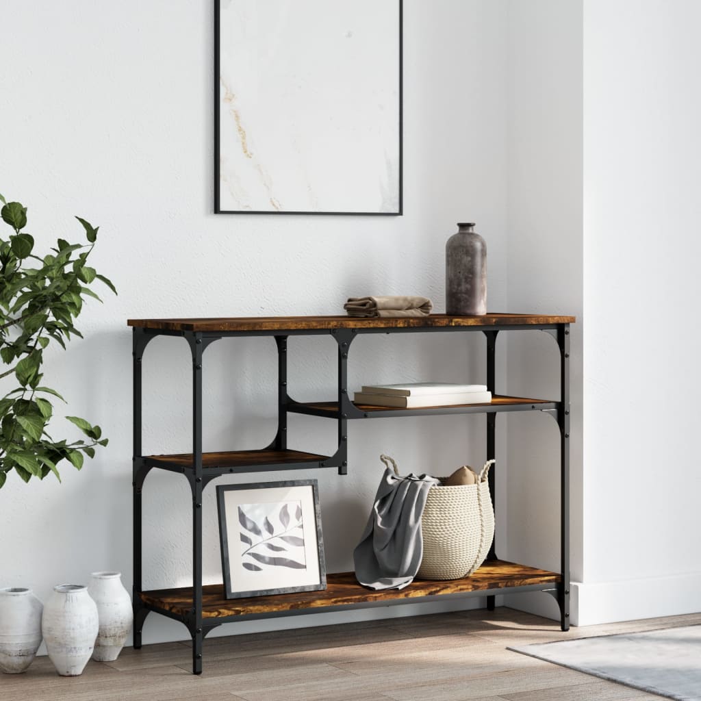 Console Table with Shelves Smoked Oak 100x35x75 cm