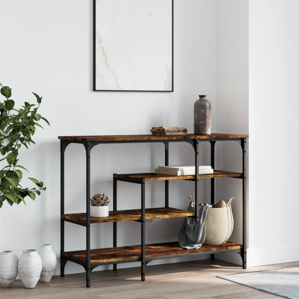 Console Table with Shelves Smoked Oak 100x35x75 cm