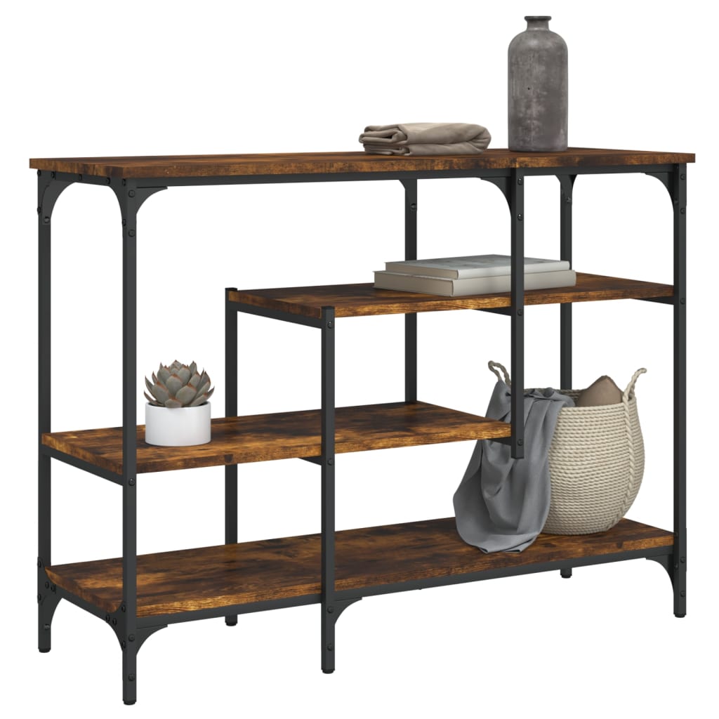 Console Table with Shelves Smoked Oak 100x35x75 cm