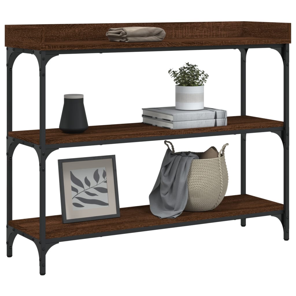 Console Table with Shelves Brown Oak 100x30x80 cm