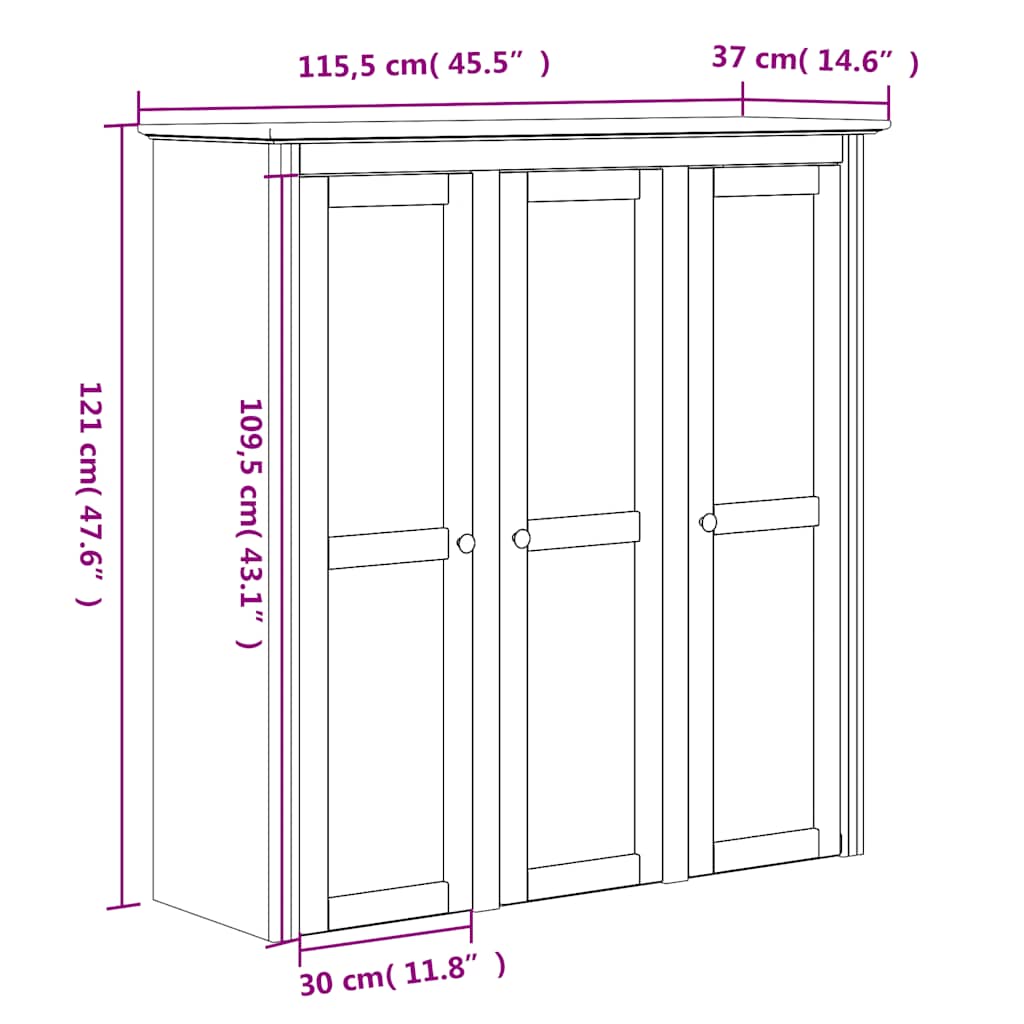 Highborad "BODO" White 115.5x43x200.5 cm Solid Wood Pine