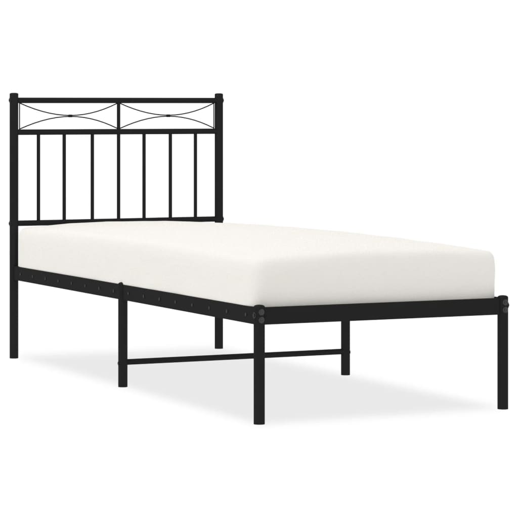 Metal Bed Frame without Mattress with Headboard Black 80x200cm
